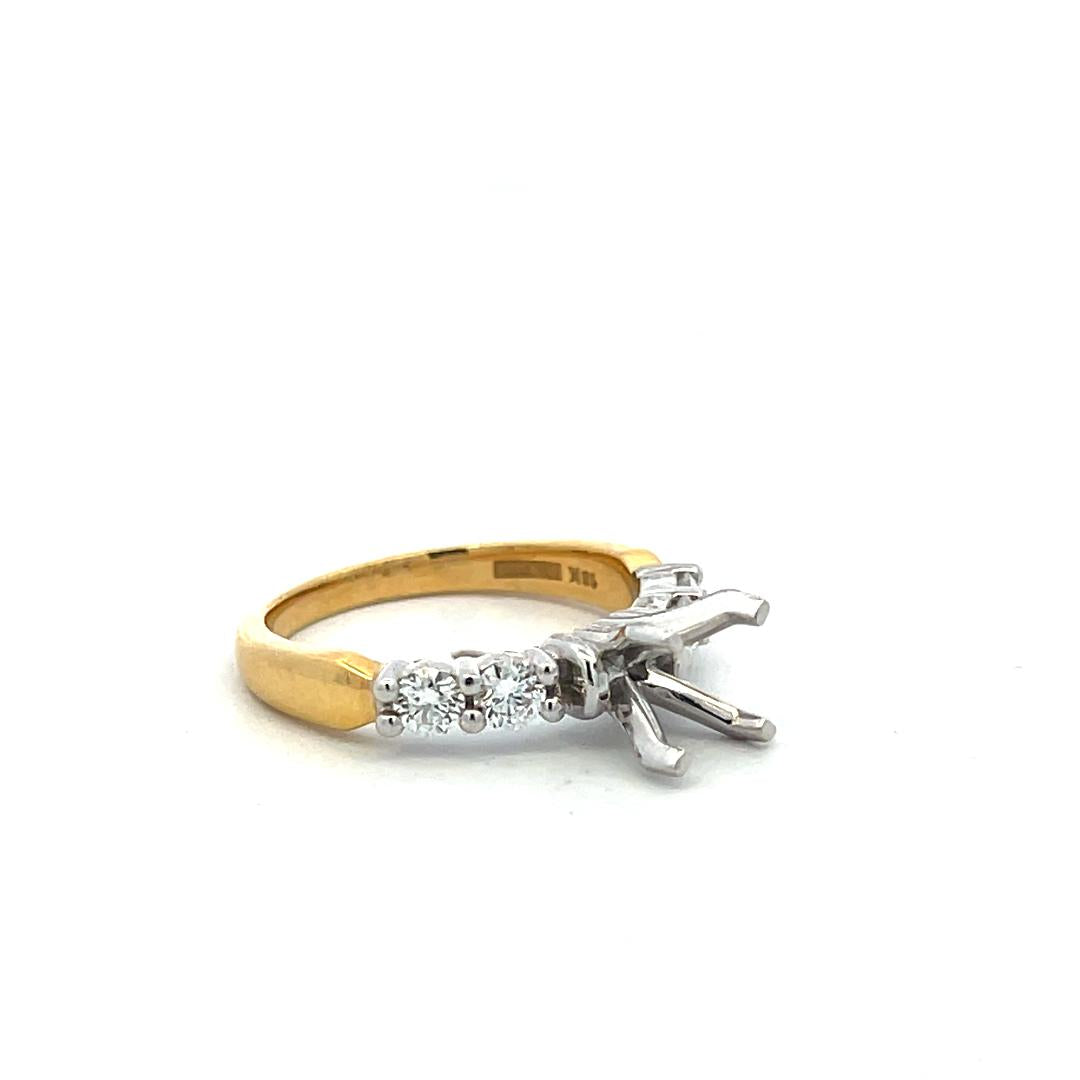 18K Two Tone Gold Semi Mount Ring with 0.4ct Round G VS Diamonds Fits 6.6mm 1ct