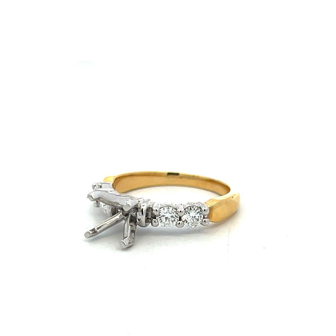 18K Two Tone Gold Semi Mount Ring with 0.4ct Round G VS Diamonds Fits 6.6mm 1ct