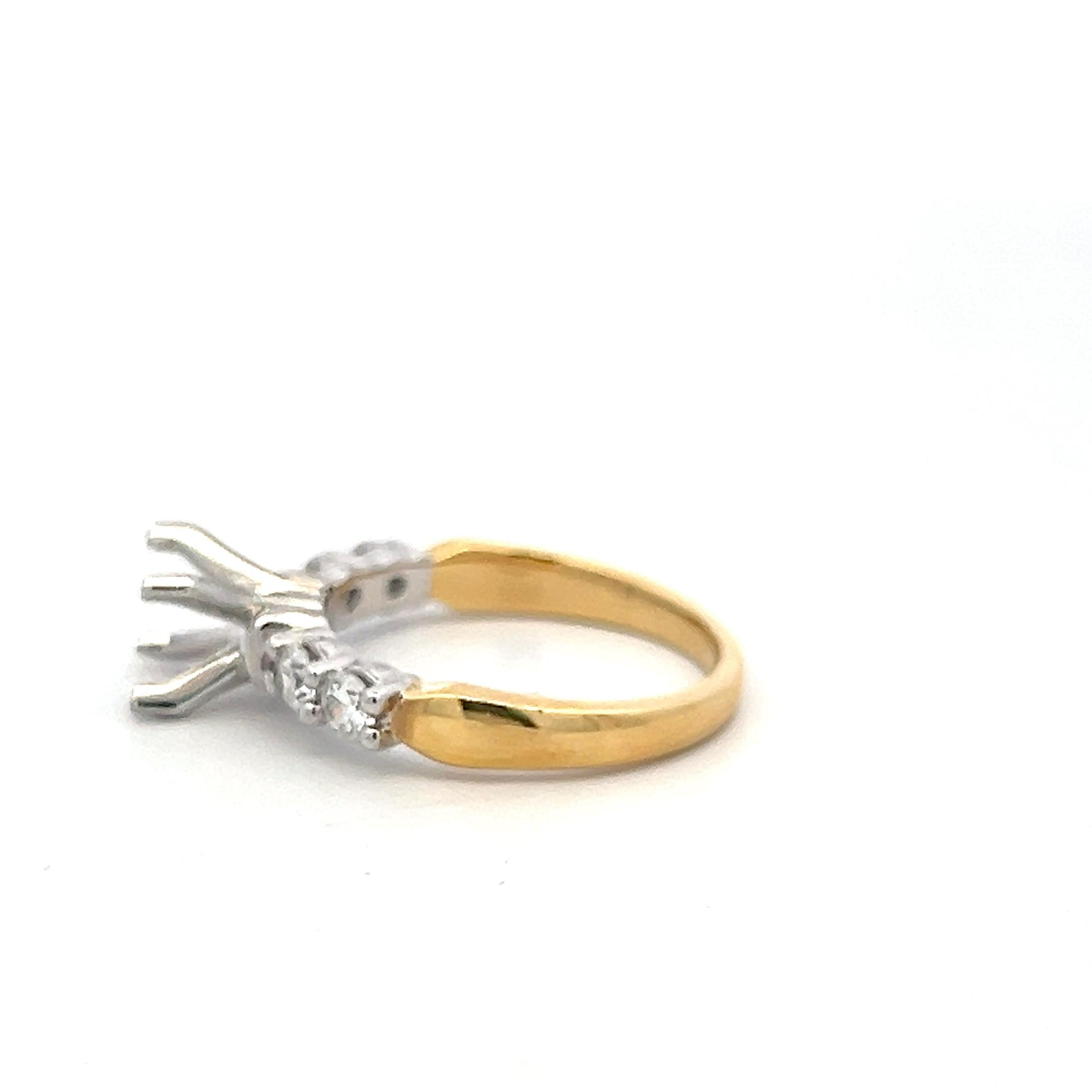 18K Two Tone Gold Semi Mount Ring with 0.4ct Round G VS Diamonds Fits 6.6mm 1ct