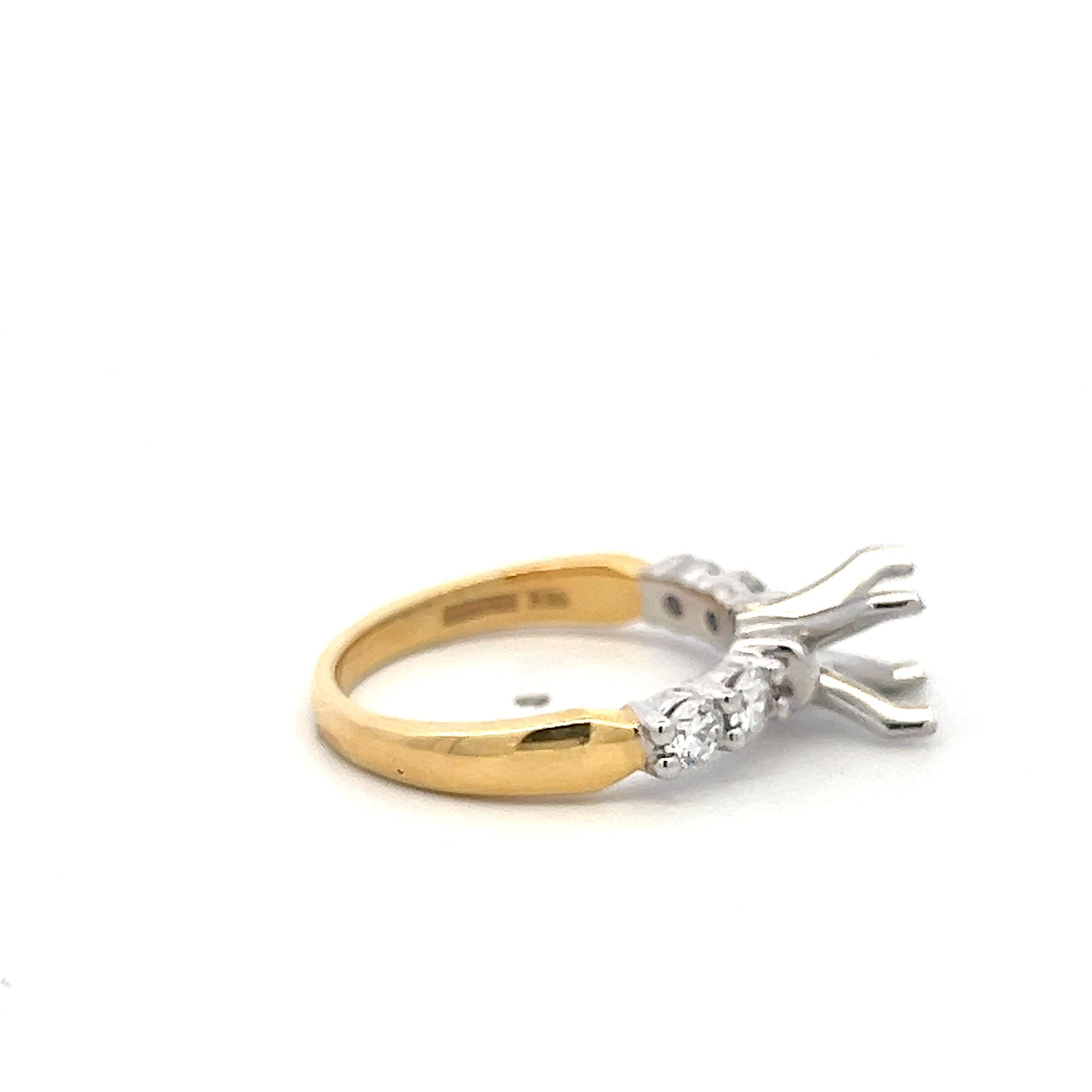 18K Two Tone Gold Semi Mount Ring with 0.4ct Round G VS Diamonds Fits 6.6mm 1ct