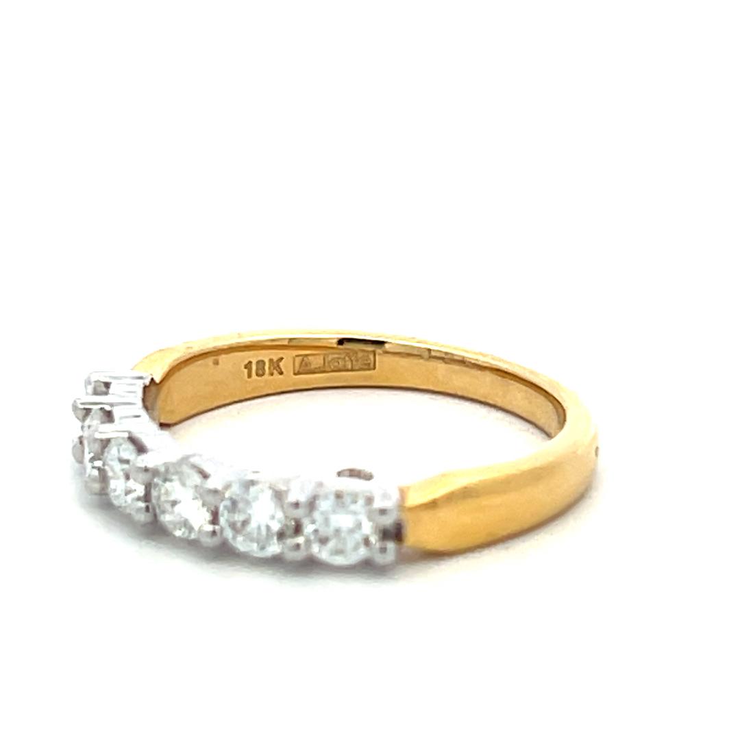 Estate 18K Two Tone Gold Band Ring with 0.8 Carat Round G VS Diamonds Size 6.5