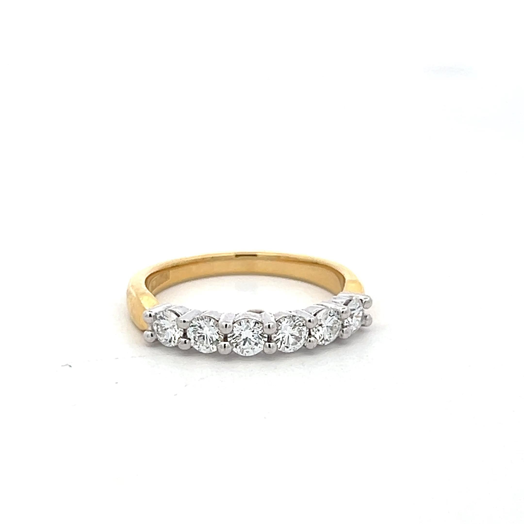 Estate 18K Two Tone Gold Band Ring with 0.8 Carat Round G VS Diamonds Size 6.5