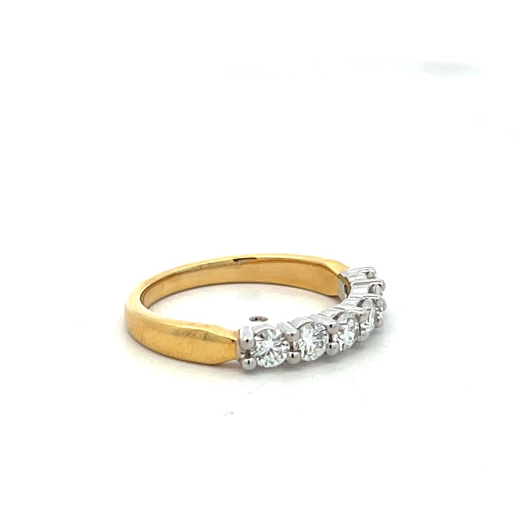 Estate 18K Two Tone Gold Band Ring with 0.8 Carat Round G VS Diamonds Size 6.5