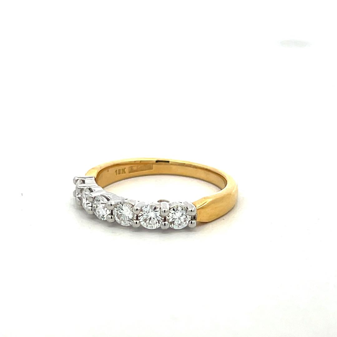 Estate 18K Two Tone Gold Band Ring with 0.8 Carat Round G VS Diamonds Size 6.5