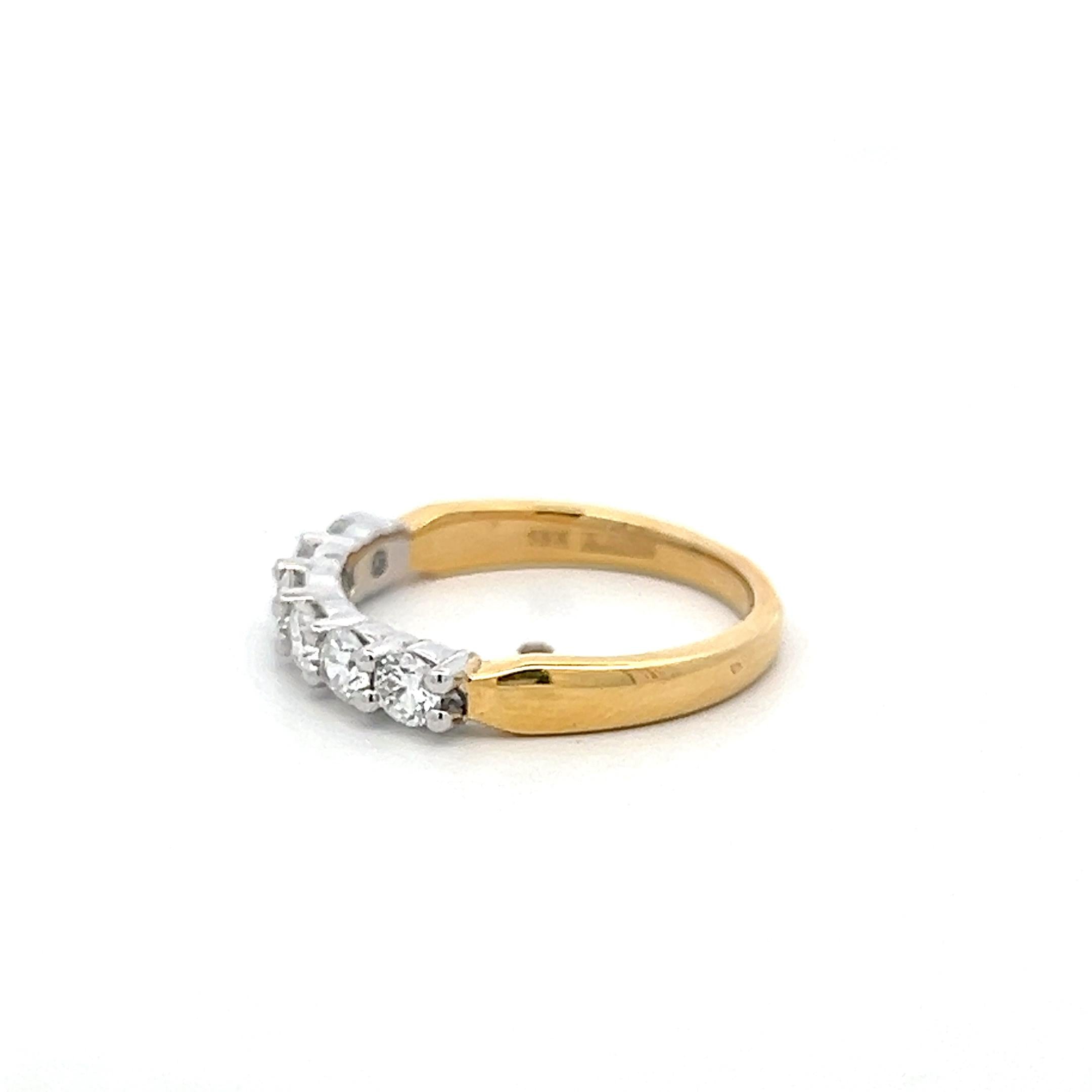 Estate 18K Two Tone Gold Band Ring with 0.8 Carat Round G VS Diamonds Size 6.5