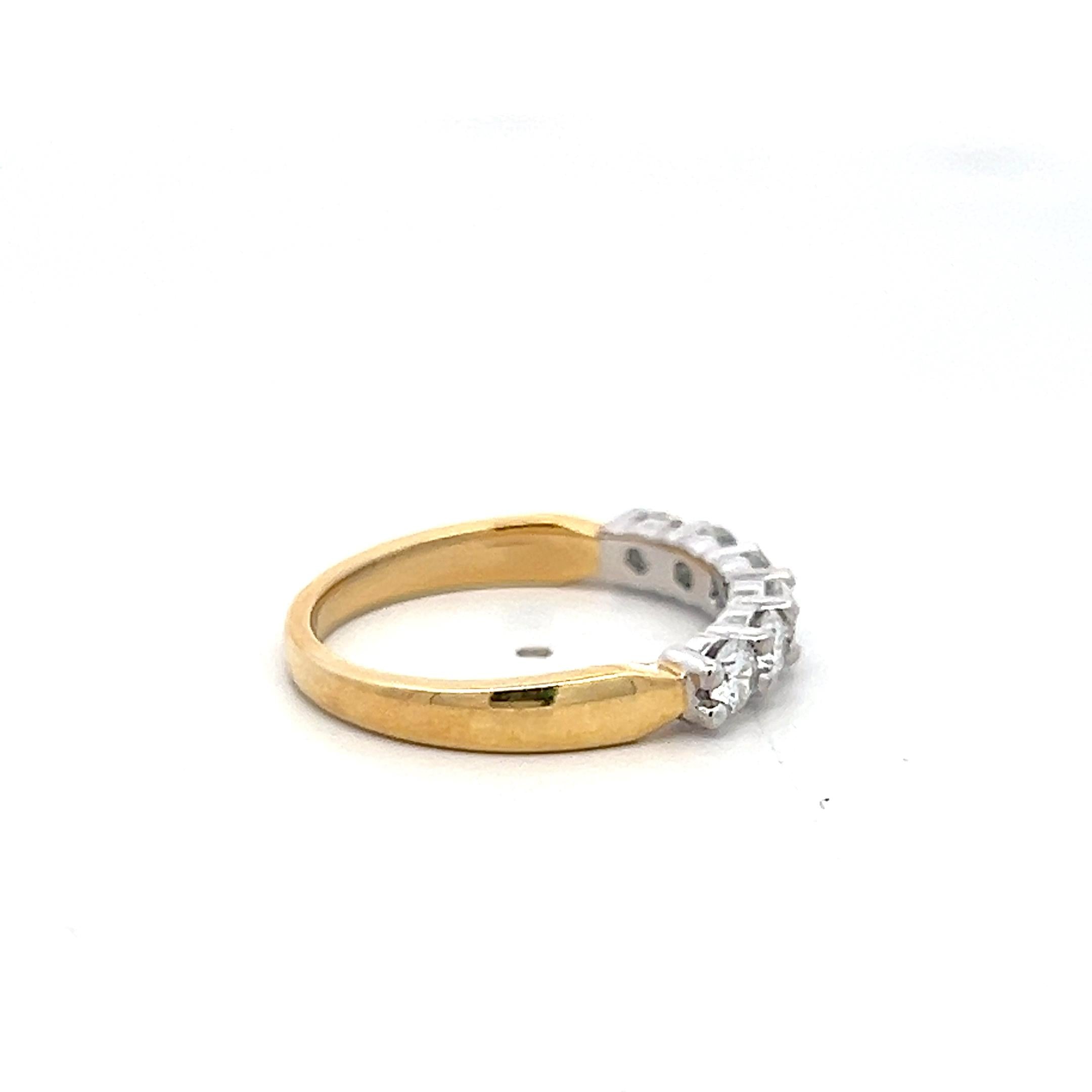 Estate 18K Two Tone Gold Band Ring with 0.8 Carat Round G VS Diamonds Size 6.5