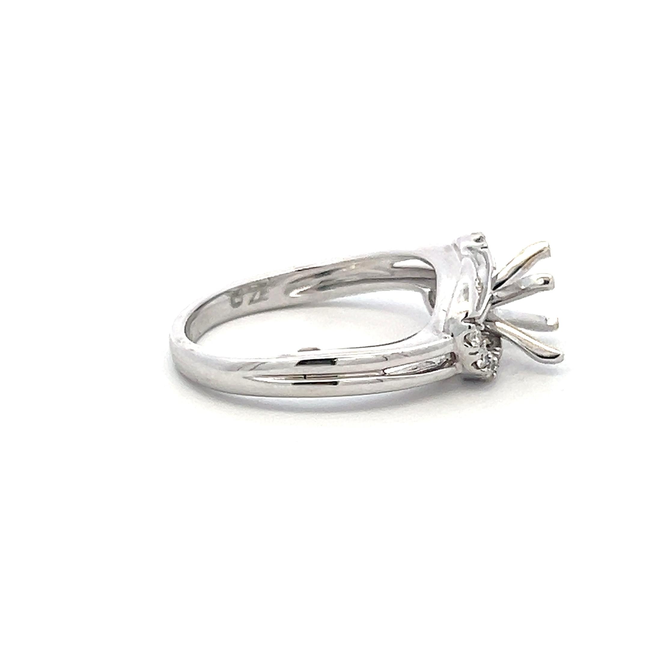 14K White Gold Semi Mount Ring with 0.08ct Round G VS Diamonds Fits 7.3mm
