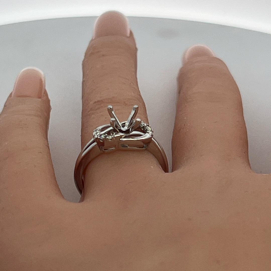 14K White Gold Semi Mount Ring with 0.08ct Round G VS Diamonds Fits 7.3mm