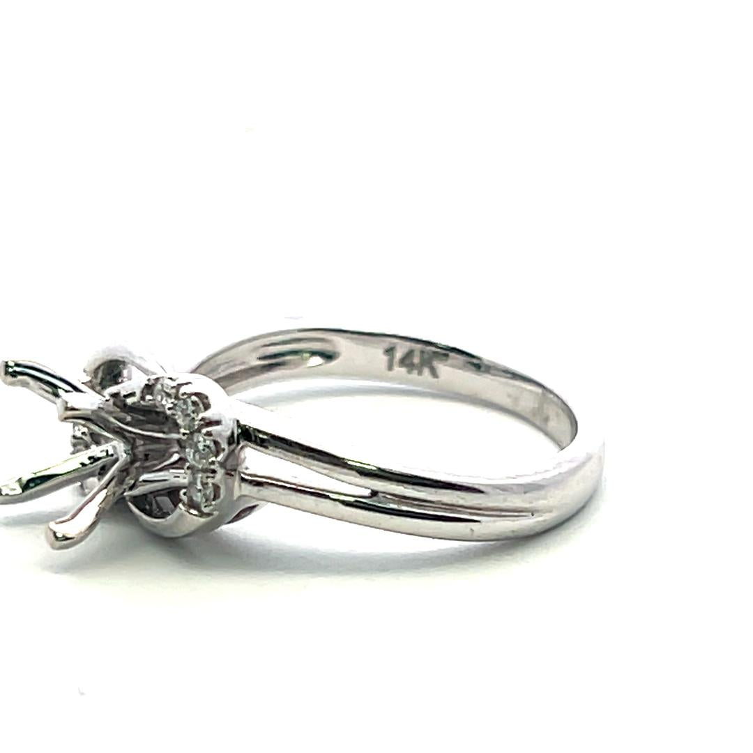 14K White Gold Semi Mount Ring with 0.08ct Round G VS Diamonds Fits 7.3mm