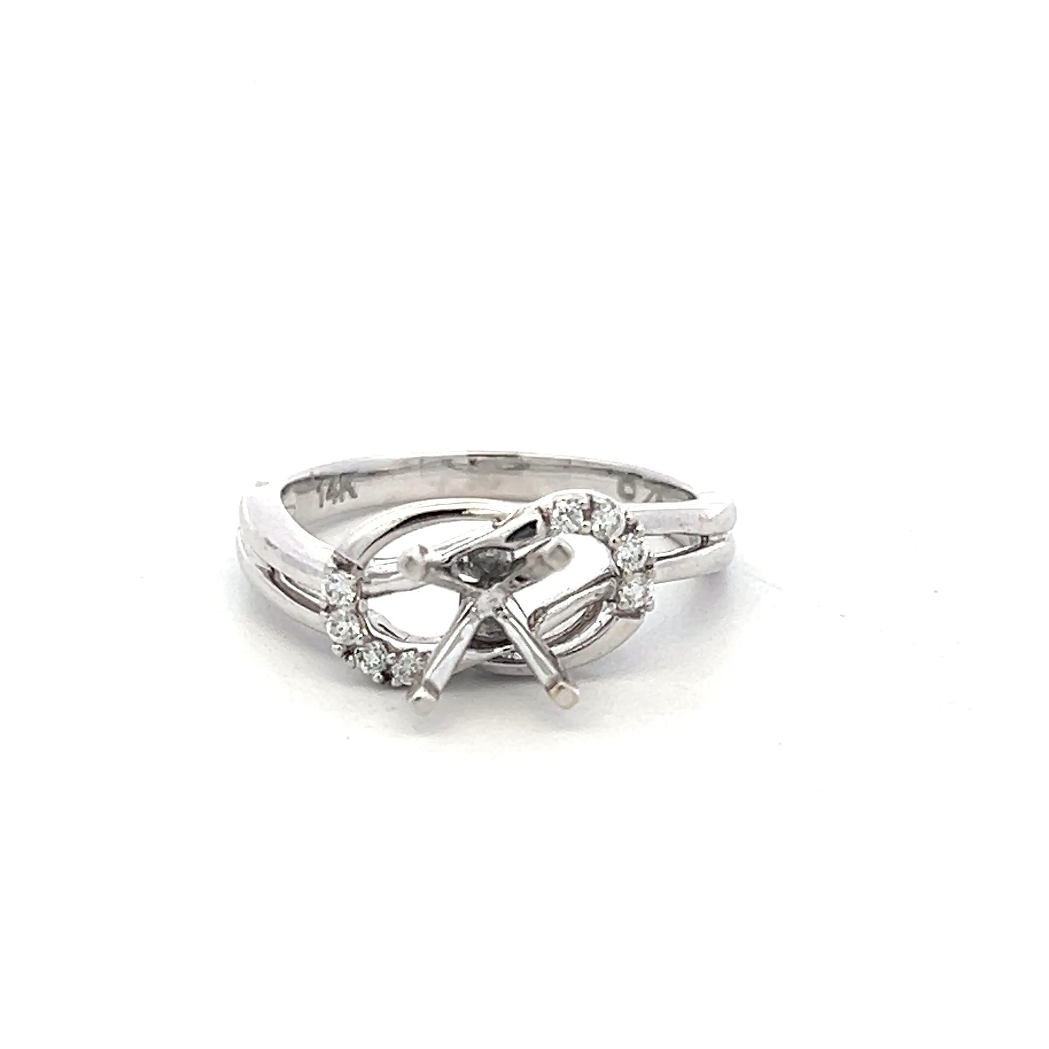 14K White Gold Semi Mount Ring with 0.08ct Round G VS Diamonds Fits 7.3mm