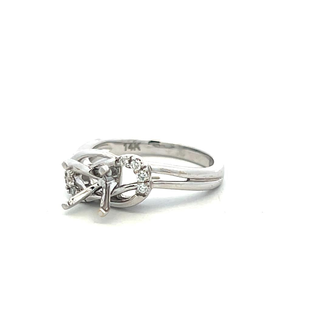 14K White Gold Semi Mount Ring with 0.08ct Round G VS Diamonds Fits 7.3mm