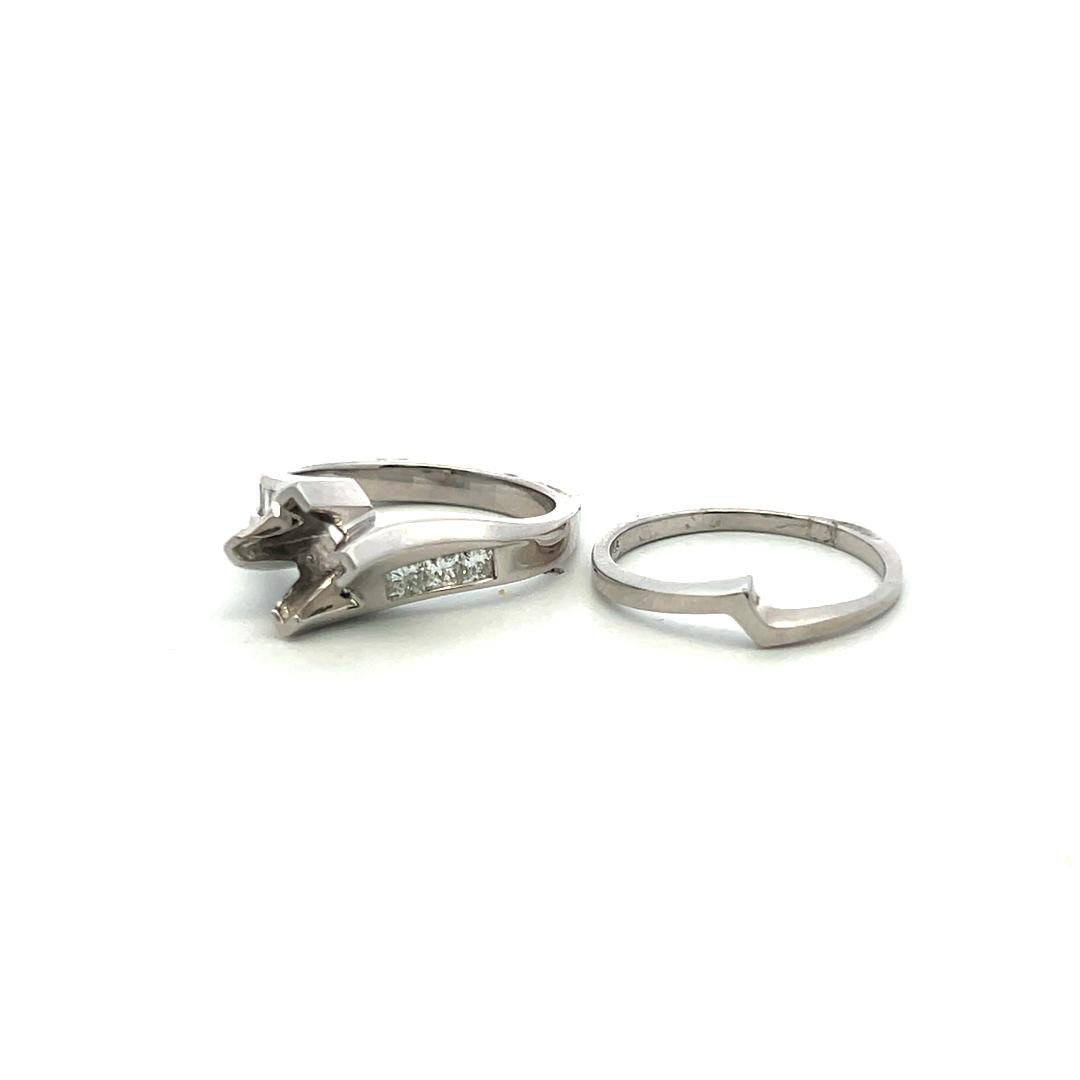 14K White Gold Semi Mount Ring with 0.42ct Round Diamonds Fits 6.5mm 1.00ct