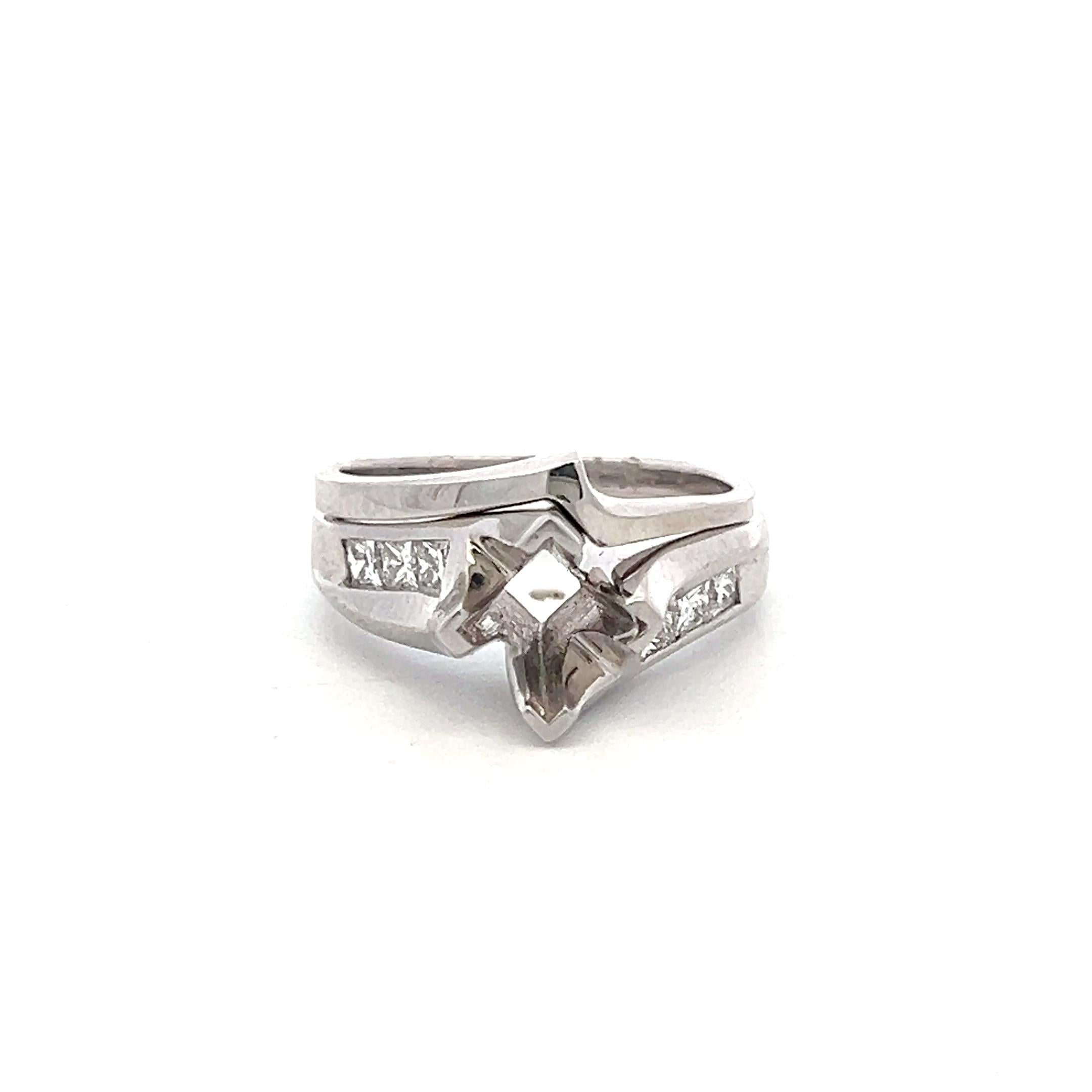 14K White Gold Semi Mount Ring with 0.42ct Round Diamonds Fits 6.5mm 1.00ct