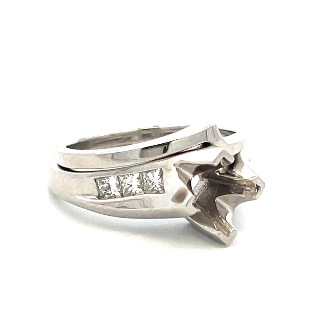14K White Gold Semi Mount Ring with 0.42ct Round Diamonds Fits 6.5mm 1.00ct