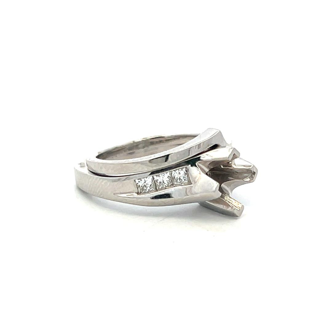 14K White Gold Semi Mount Ring with 0.42ct Round Diamonds Fits 6.5mm 1.00ct