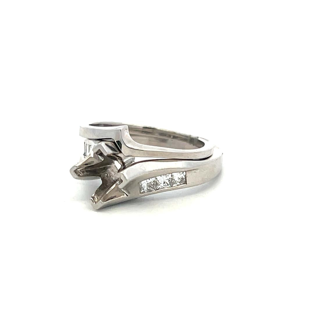 14K White Gold Semi Mount Ring with 0.42ct Round Diamonds Fits 6.5mm 1.00ct