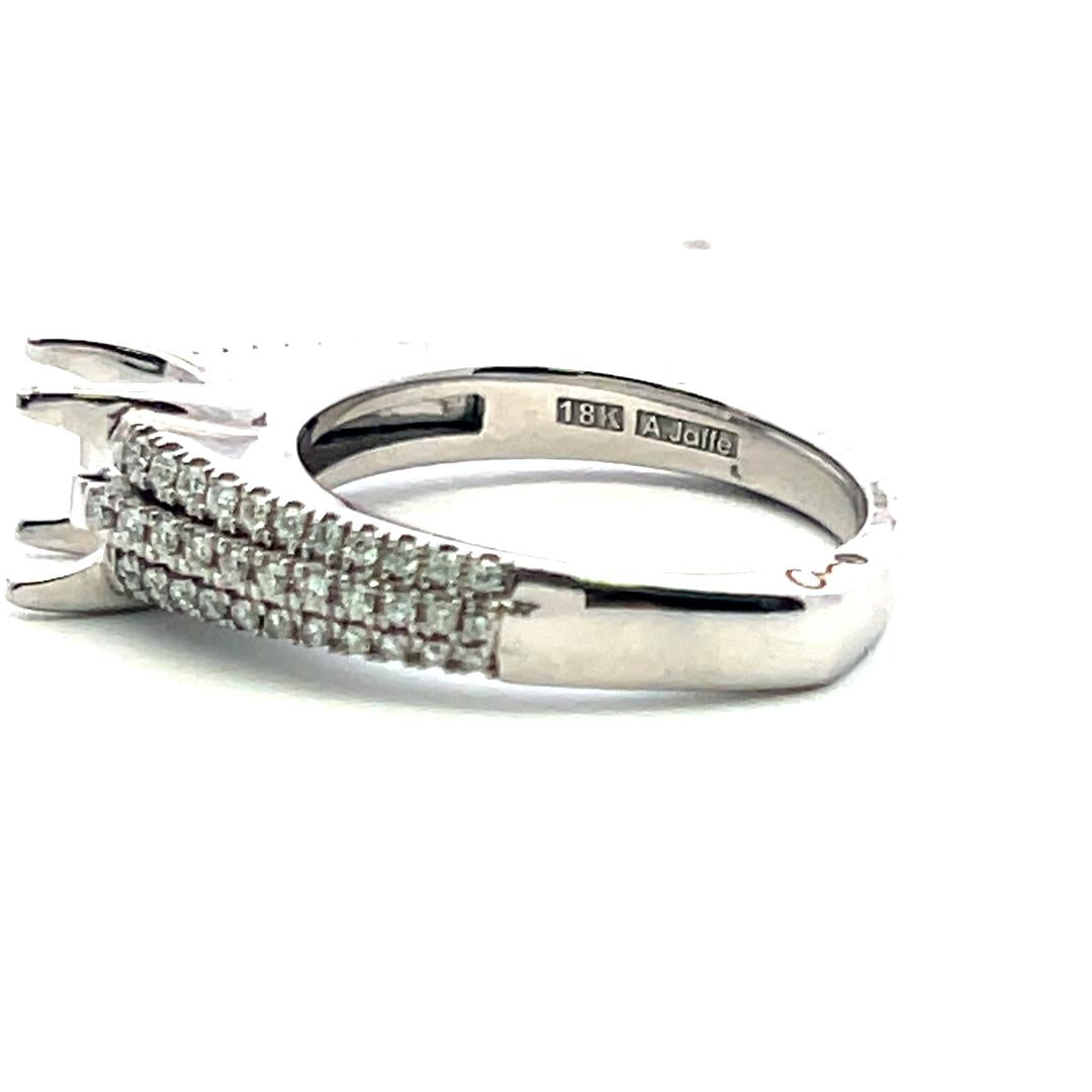 14K White Gold Semi Mount Ring with 0.33ct Round Diamond Fits 5.6x4.2mm 0.75ct