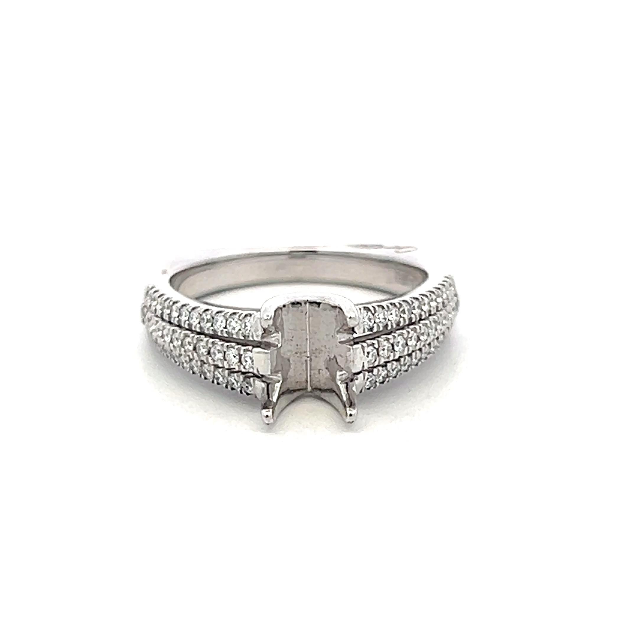 14K White Gold Semi Mount Ring with 0.33ct Round Diamond Fits 5.6x4.2mm 0.75ct