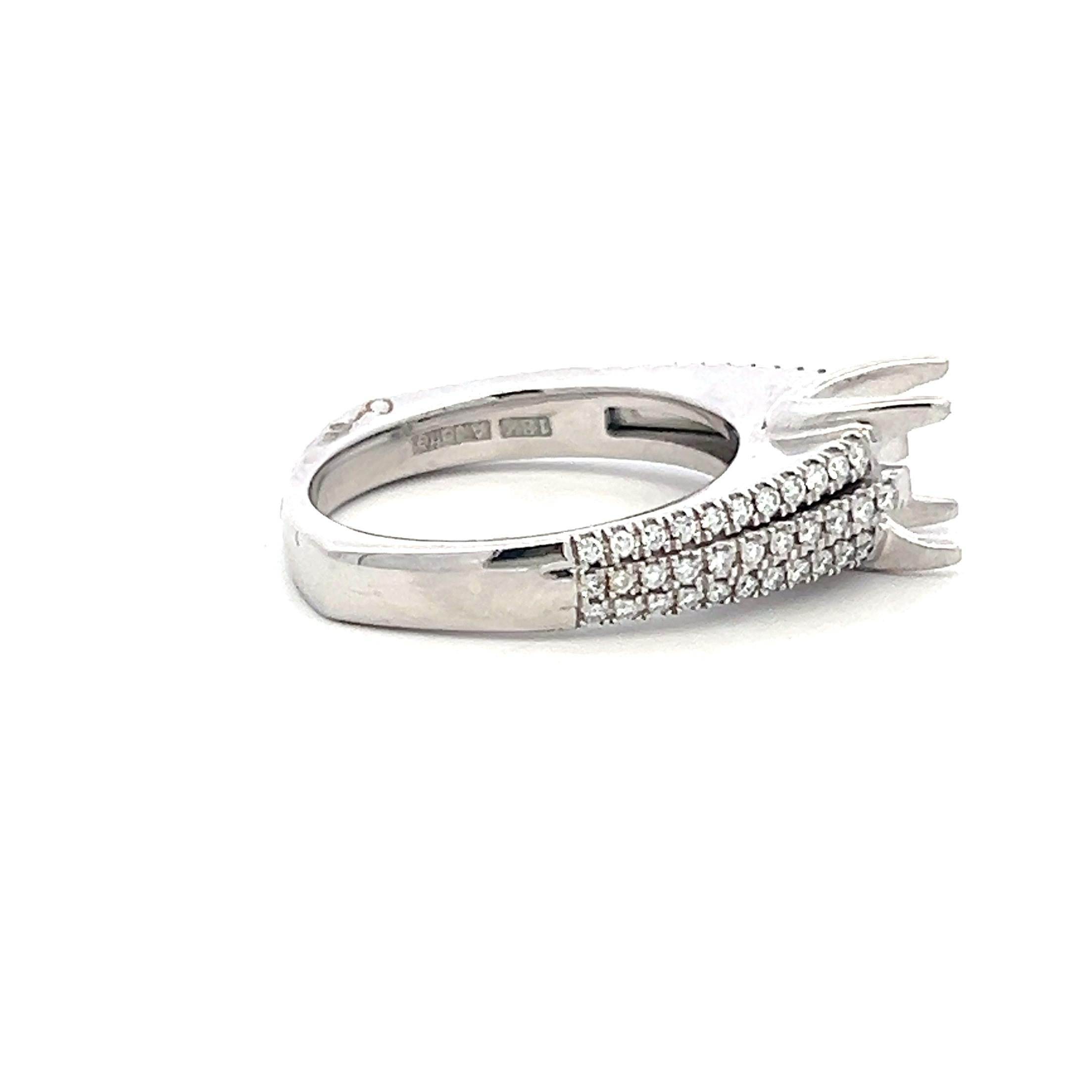 14K White Gold Semi Mount Ring with 0.33ct Round Diamond Fits 5.6x4.2mm 0.75ct