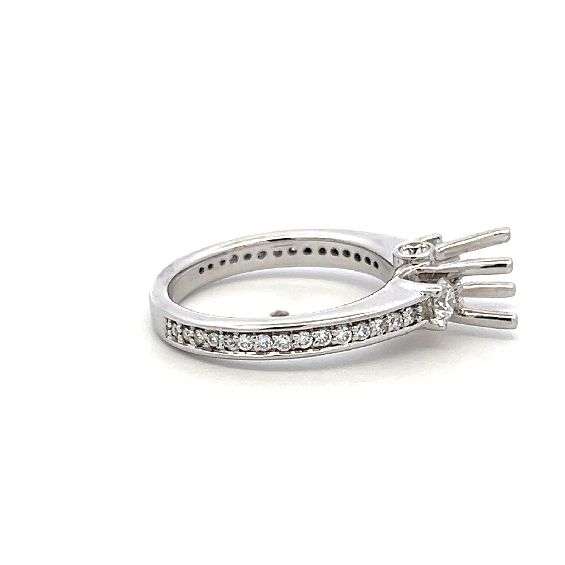 14K White Gold Semi Mount Ring 0.77ct Round Diamonds Fits 6.3x4.8mm 0.75ct