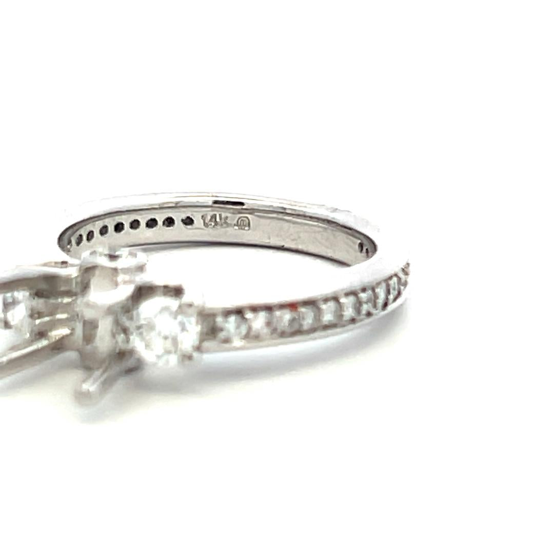 14K White Gold Semi Mount Ring 0.77ct Round Diamonds Fits 6.3x4.8mm 0.75ct