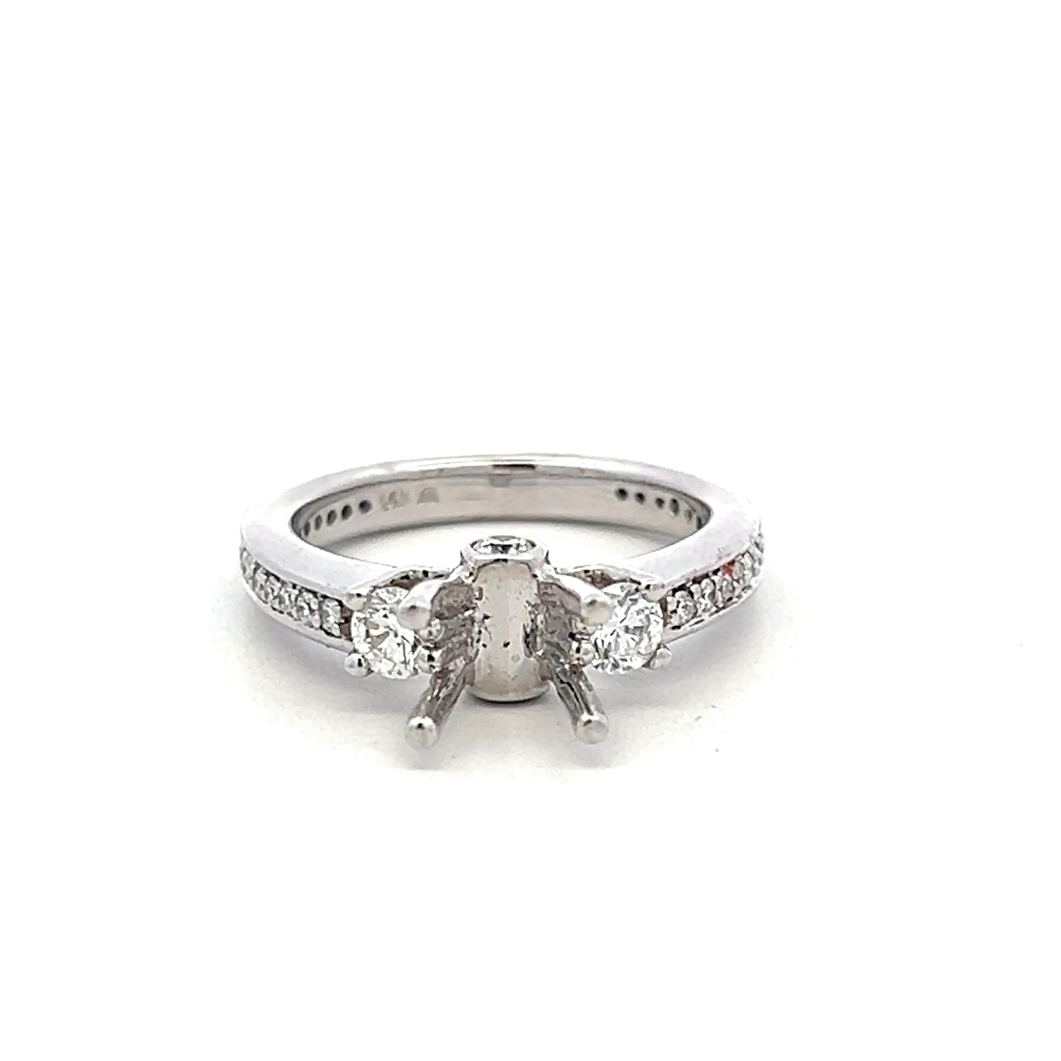 14K White Gold Semi Mount Ring 0.77ct Round Diamonds Fits 6.3x4.8mm 0.75ct