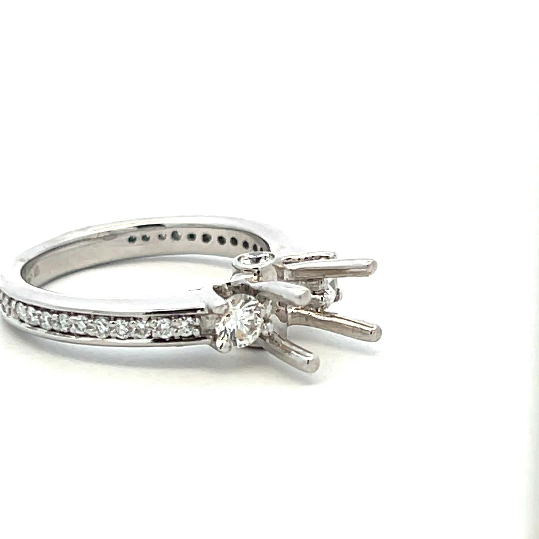14K White Gold Semi Mount Ring 0.77ct Round Diamonds Fits 6.3x4.8mm 0.75ct