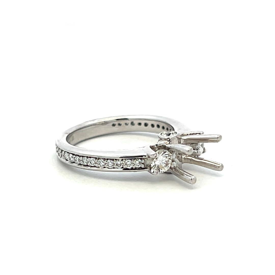 14K White Gold Semi Mount Ring 0.77ct Round Diamonds Fits 6.3x4.8mm 0.75ct