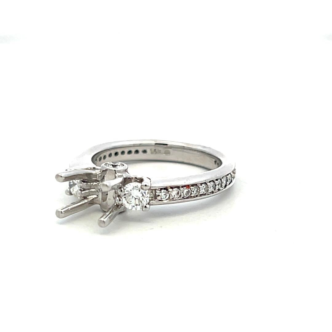 14K White Gold Semi Mount Ring 0.77ct Round Diamonds Fits 6.3x4.8mm 0.75ct