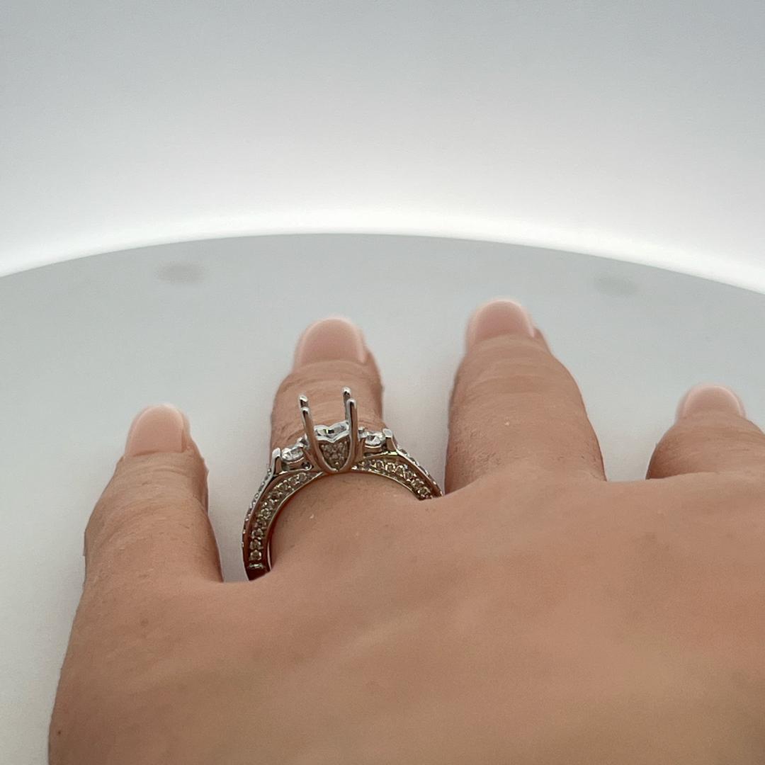 14K White Gold Semi Mount Ring with 0.54ct Round Diamonds Fits 5.5mm 0.75ct