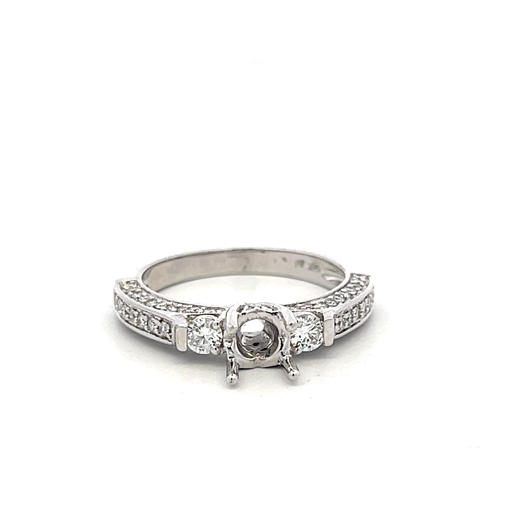14K White Gold Semi Mount Ring with 0.54ct Round Diamonds Fits 5.5mm 0.75ct