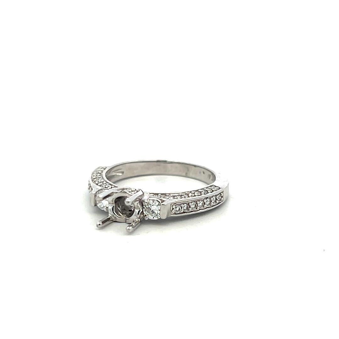 14K White Gold Semi Mount Ring with 0.54ct Round Diamonds Fits 5.5mm 0.75ct