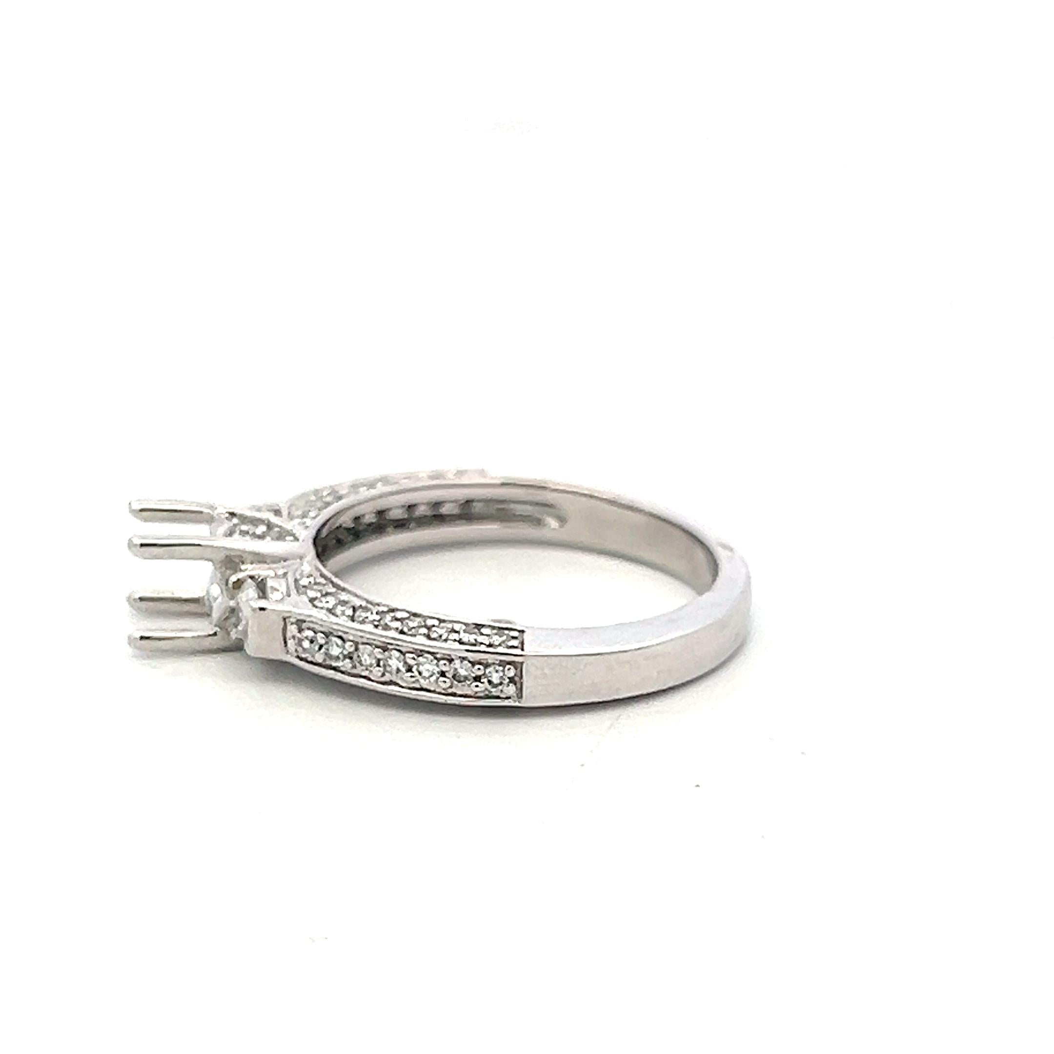 14K White Gold Semi Mount Ring with 0.54ct Round Diamonds Fits 5.5mm 0.75ct