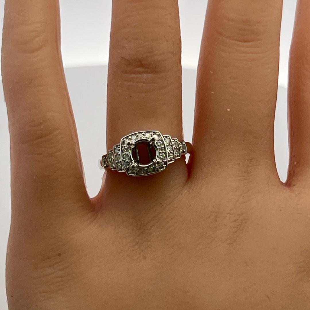 18K White Gold Semi Mount Ring with 0.38ct Round Diamonds Fits 6.1mm 0.80ct+