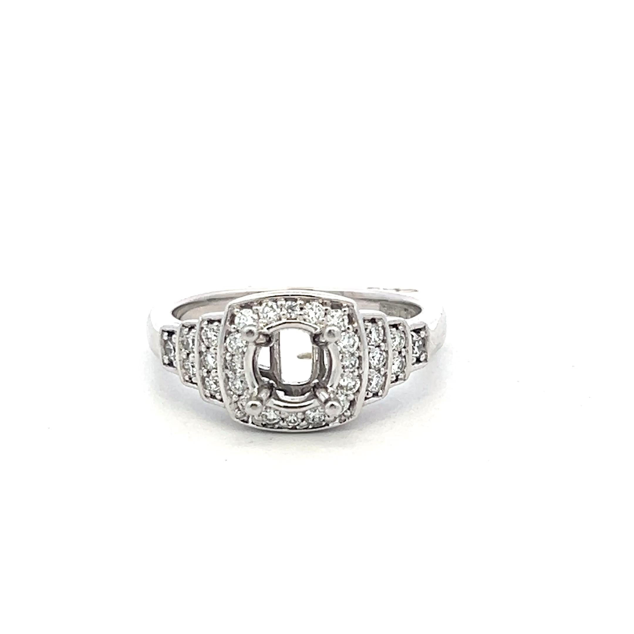 18K White Gold Semi Mount Ring with 0.38ct Round Diamonds Fits 6.1mm 0.80ct+