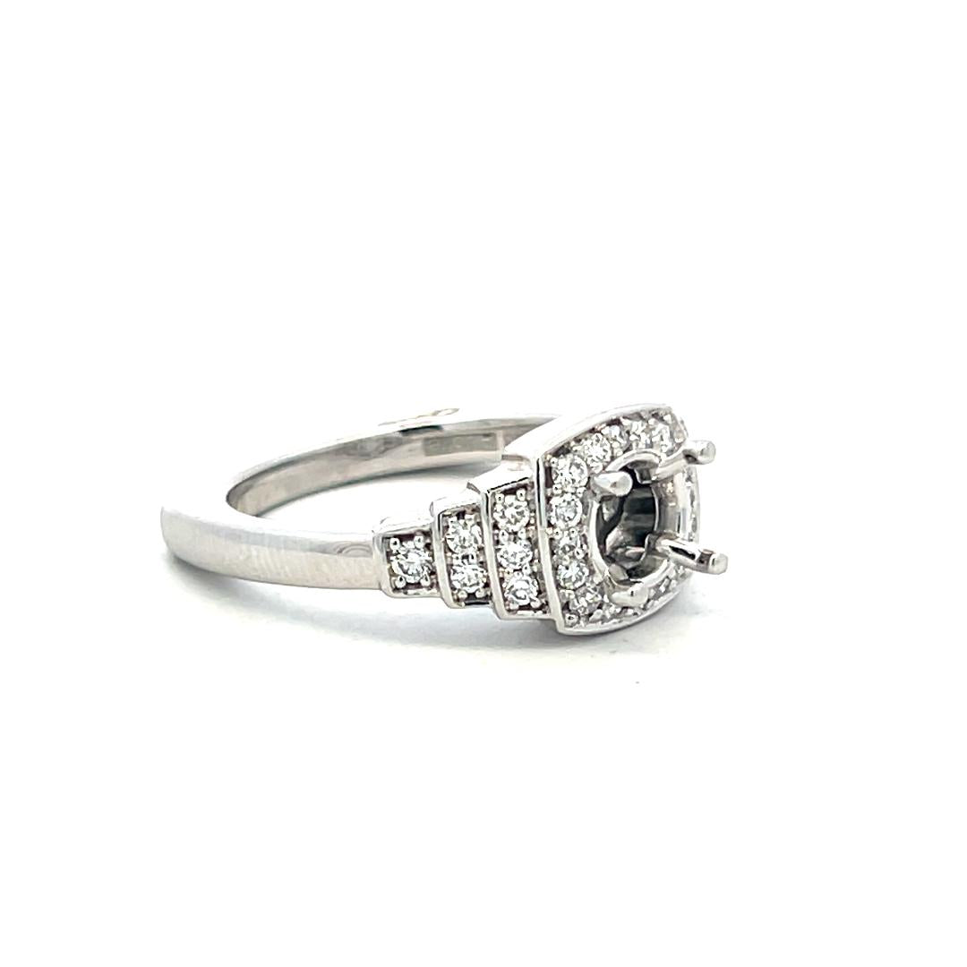 18K White Gold Semi Mount Ring with 0.38ct Round Diamonds Fits 6.1mm 0.80ct+