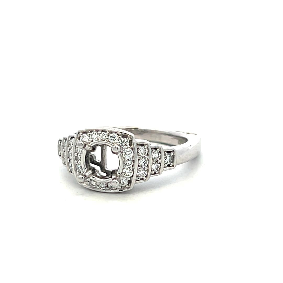 18K White Gold Semi Mount Ring with 0.38ct Round Diamonds Fits 6.1mm 0.80ct+