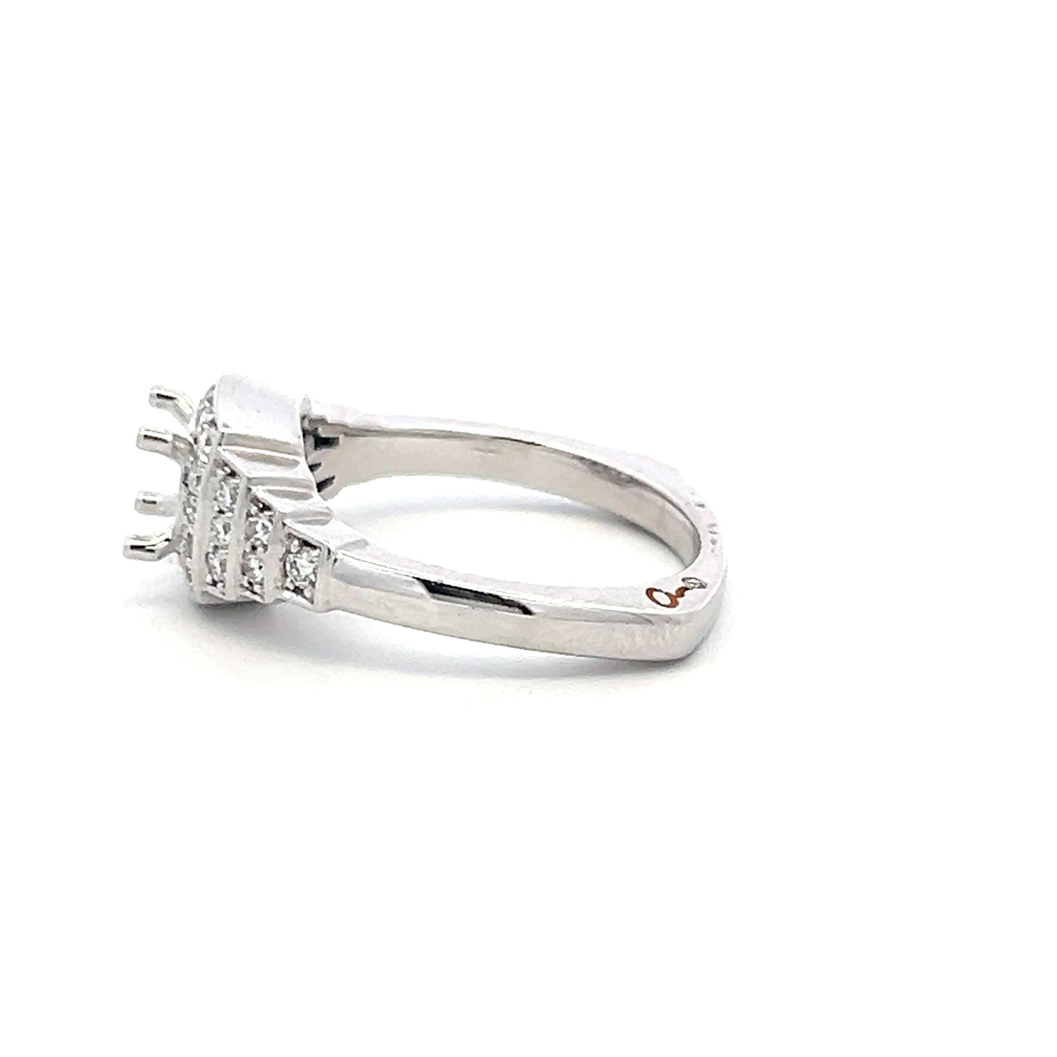18K White Gold Semi Mount Ring with 0.38ct Round Diamonds Fits 6.1mm 0.80ct+