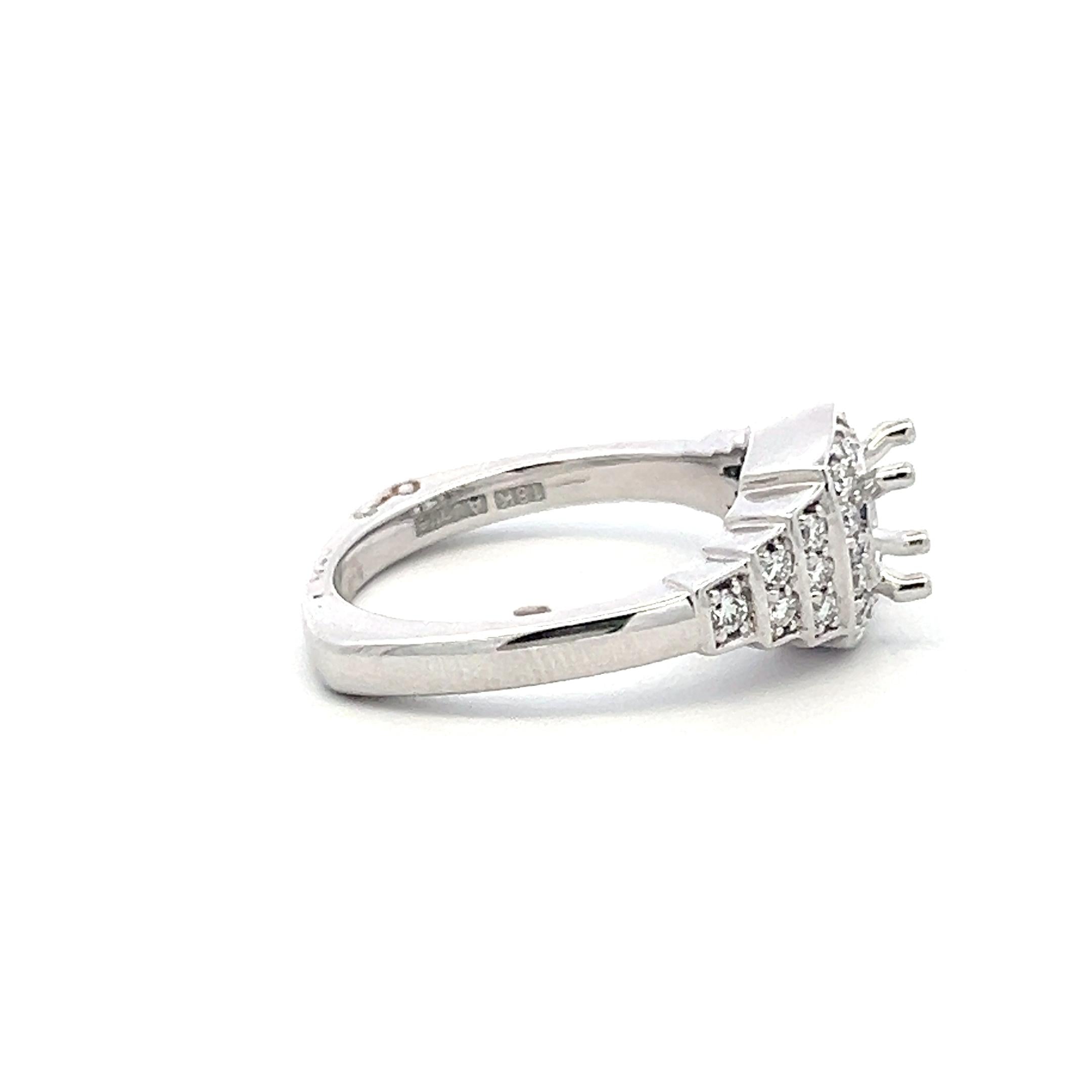 18K White Gold Semi Mount Ring with 0.38ct Round Diamonds Fits 6.1mm 0.80ct+