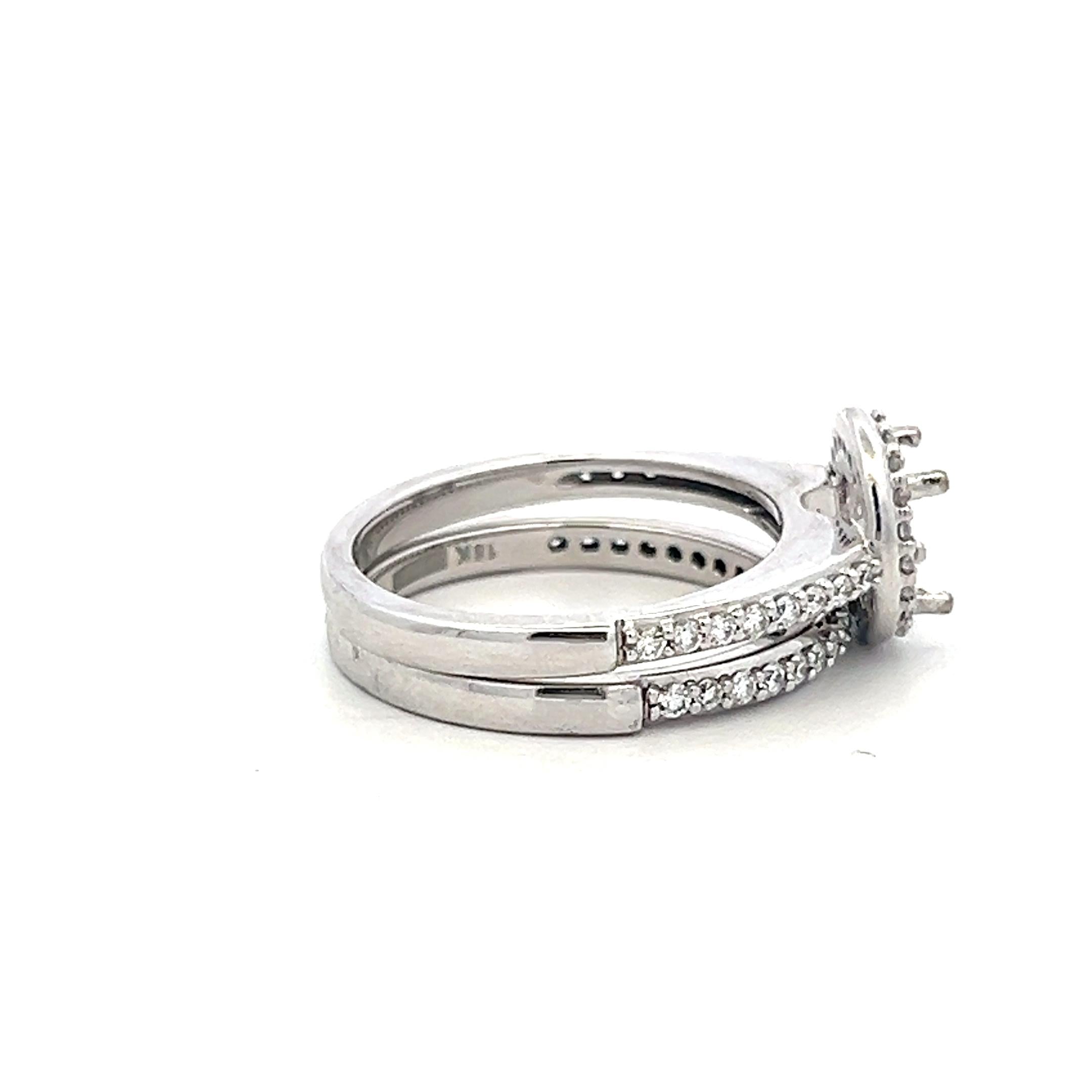 18K White Gold Semi Mount Ring with 0.47ct Round Diamonds Fits 6.9mm 1.25ct+