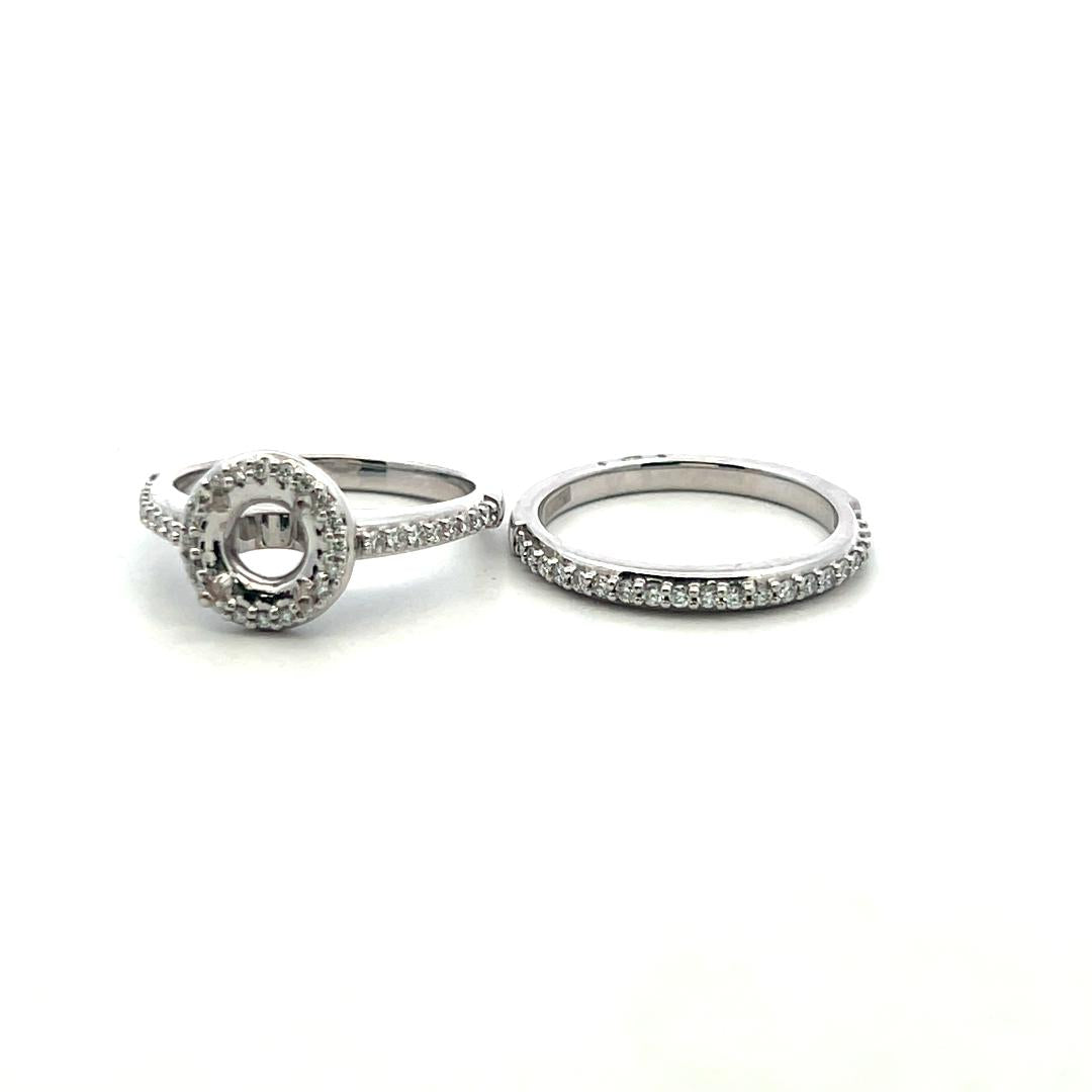 18K White Gold Semi Mount Ring with 0.47ct Round Diamonds Fits 6.9mm 1.25ct+