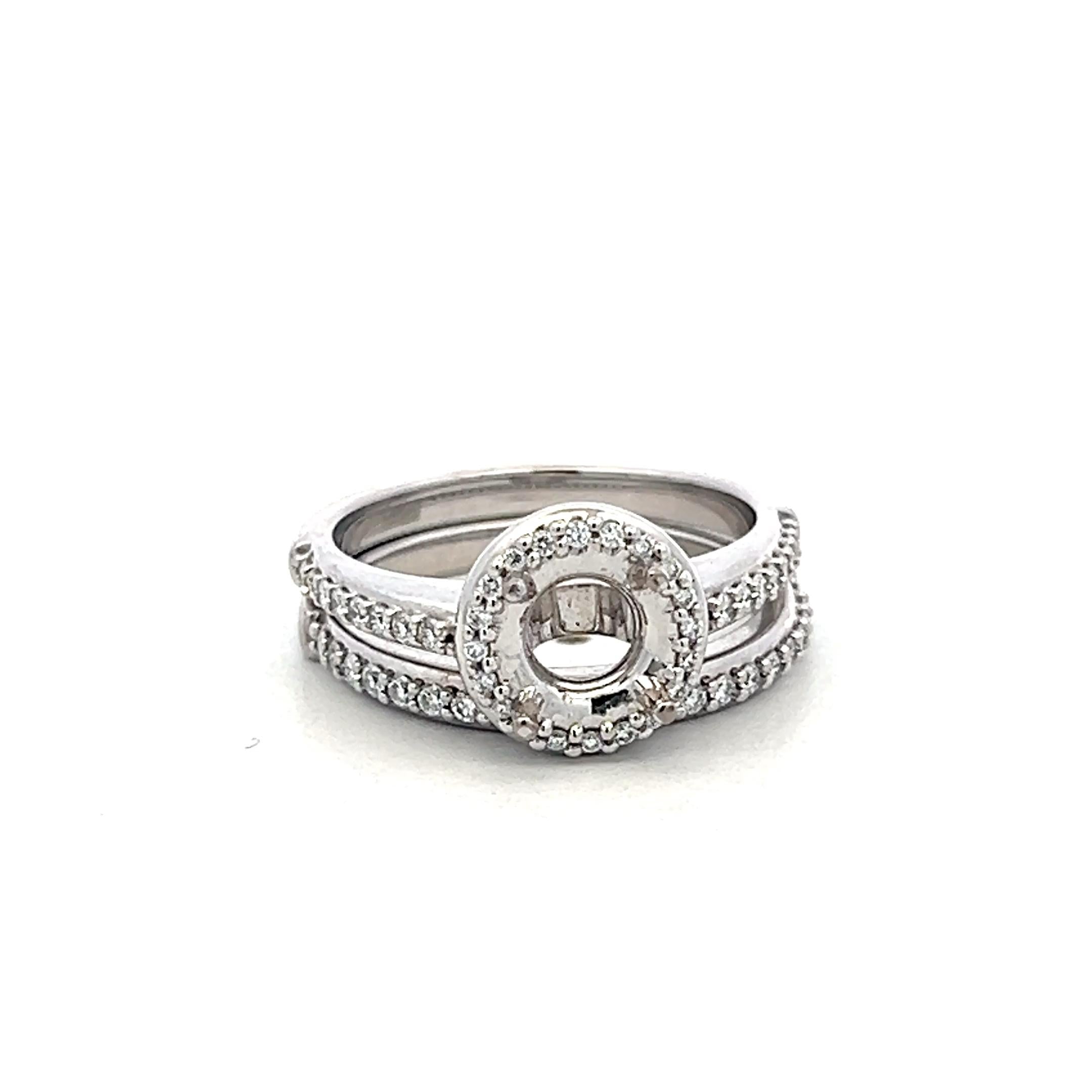 18K White Gold Semi Mount Ring with 0.47ct Round Diamonds Fits 6.9mm 1.25ct+