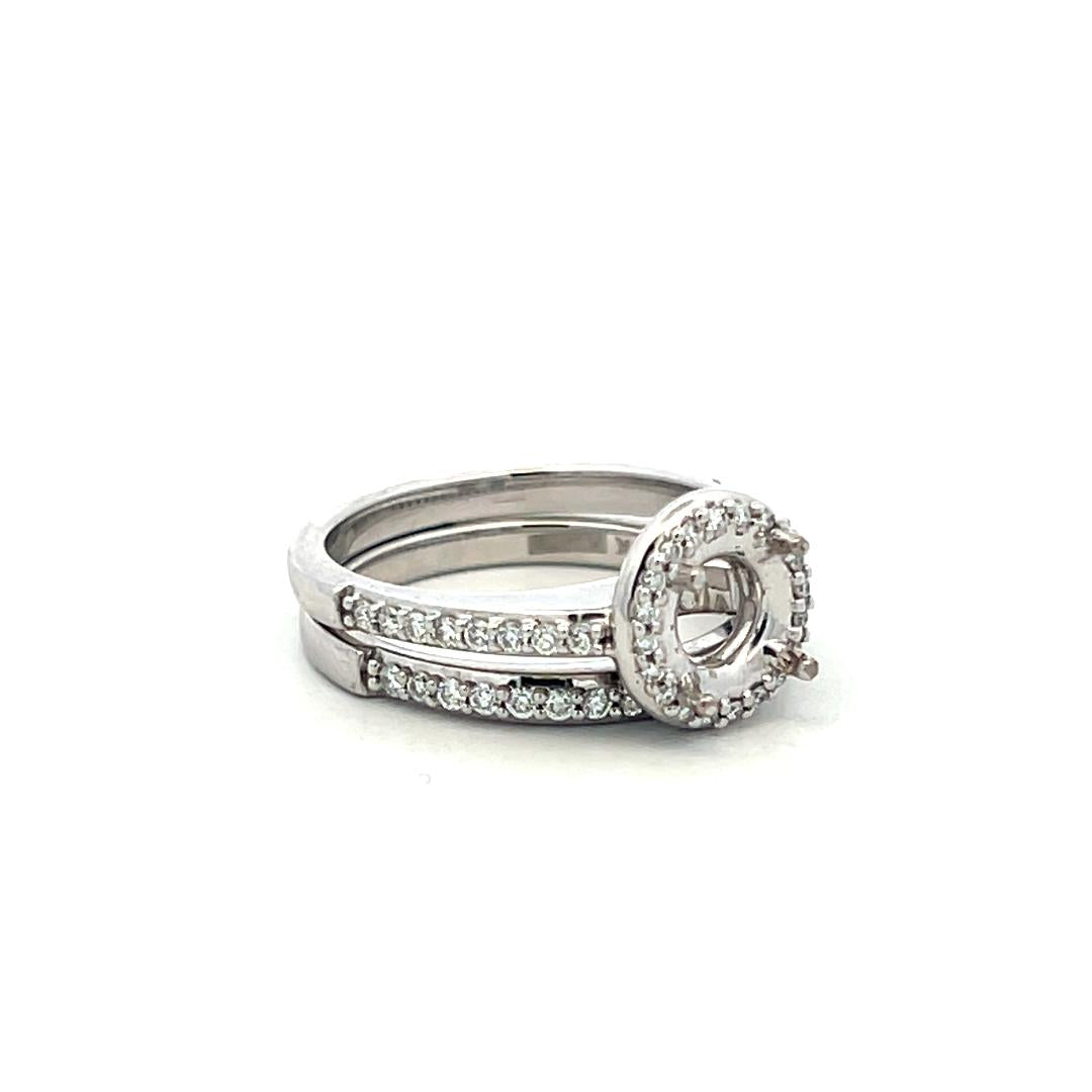 18K White Gold Semi Mount Ring with 0.47ct Round Diamonds Fits 6.9mm 1.25ct+