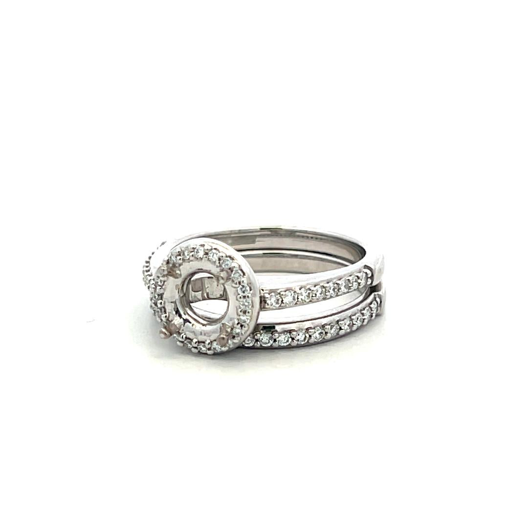 18K White Gold Semi Mount Ring with 0.47ct Round Diamonds Fits 6.9mm 1.25ct+