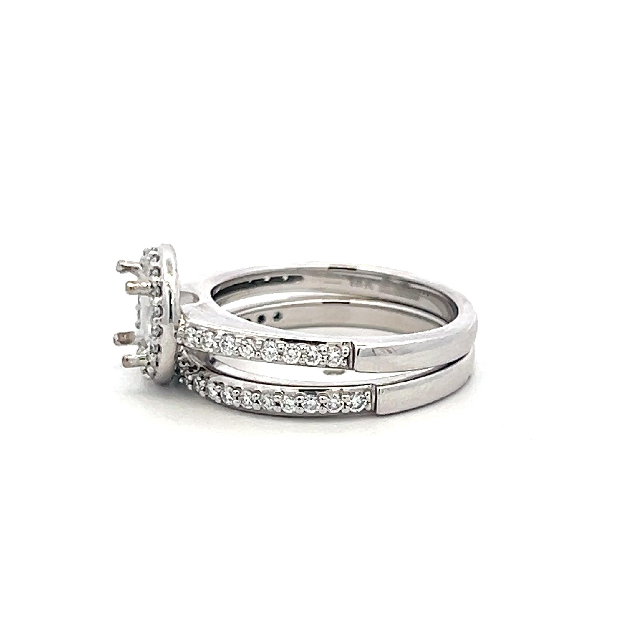 18K White Gold Semi Mount Ring with 0.47ct Round Diamonds Fits 6.9mm 1.25ct+