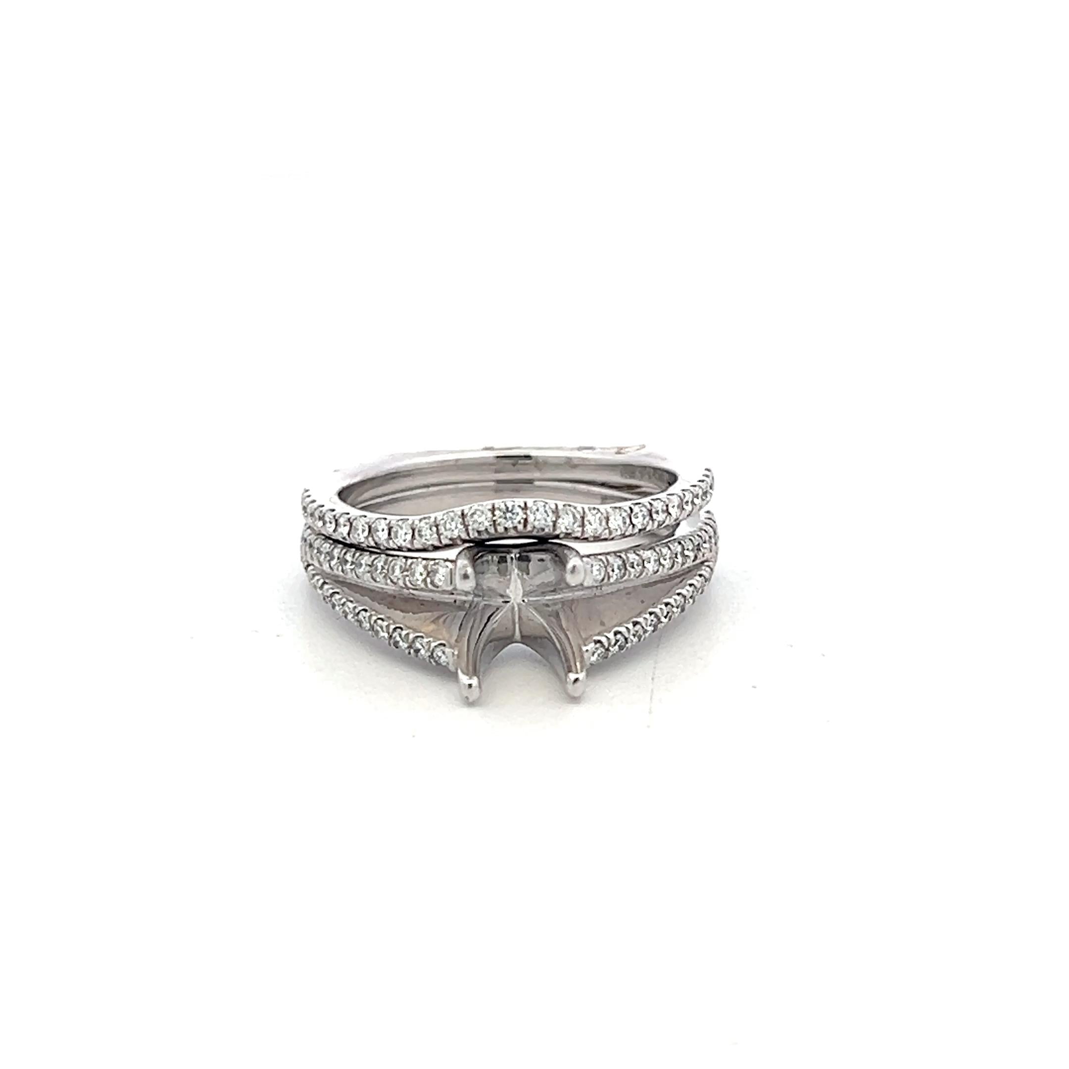 18K White Gold Semi Mount Ring with 0.59ct Round G VS Diamonds Fits 6.5mm 1.00ct