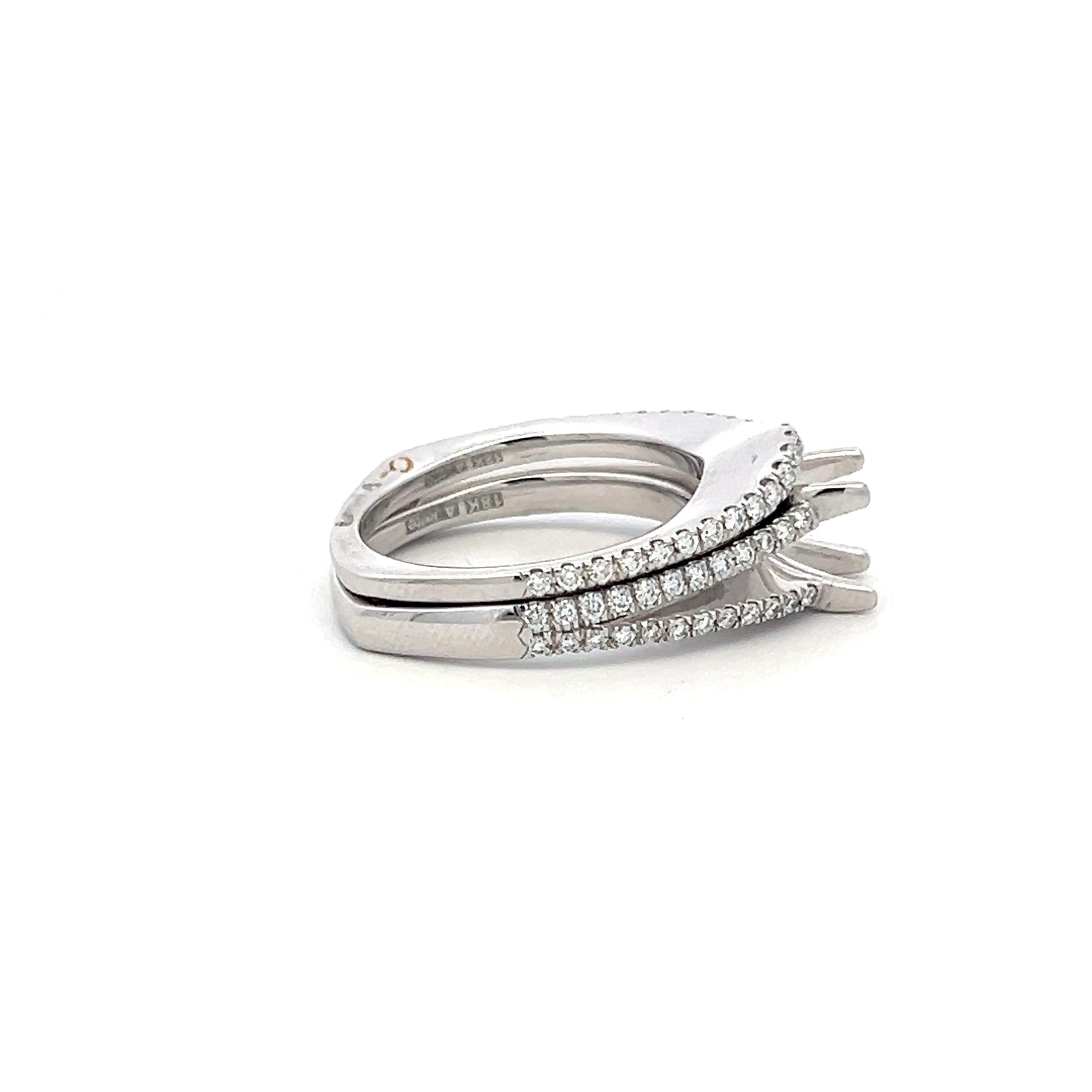 18K White Gold Semi Mount Ring with 0.59ct Round G VS Diamonds Fits 6.5mm 1.00ct