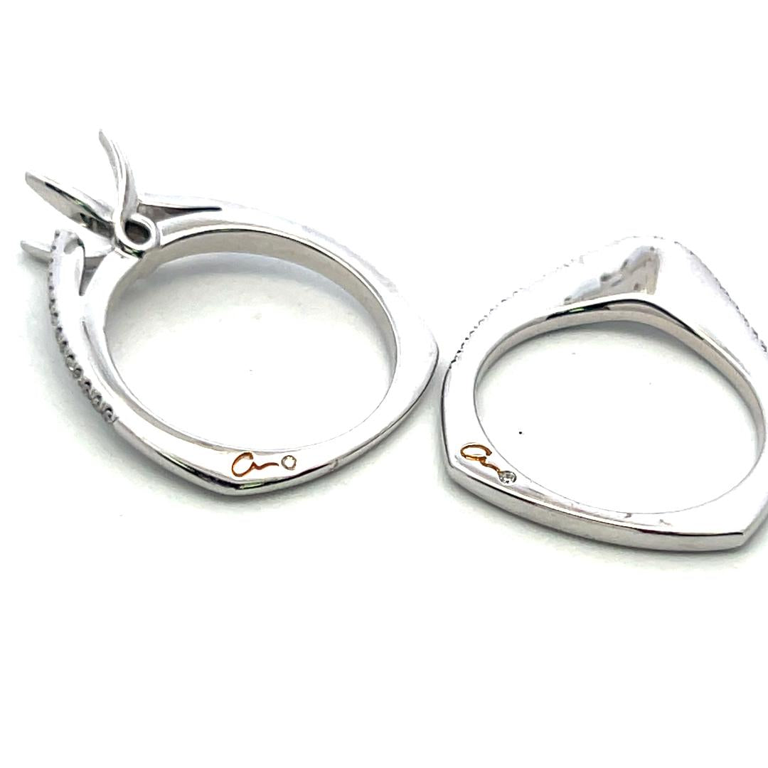 18K White Gold Semi Mount Ring with 0.3ct Round Diamonds Fits 7.6mm 1.50ct+