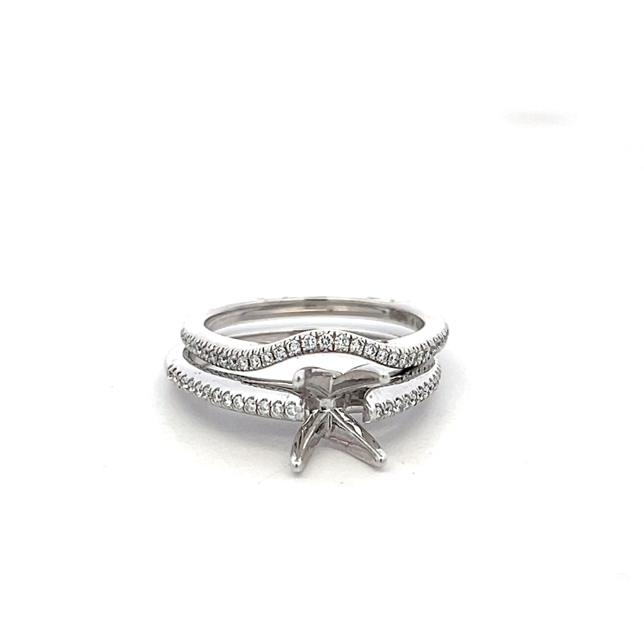 18K White Gold Semi Mount Ring with 0.3ct Round Diamonds Fits 7.6mm 1.50ct+
