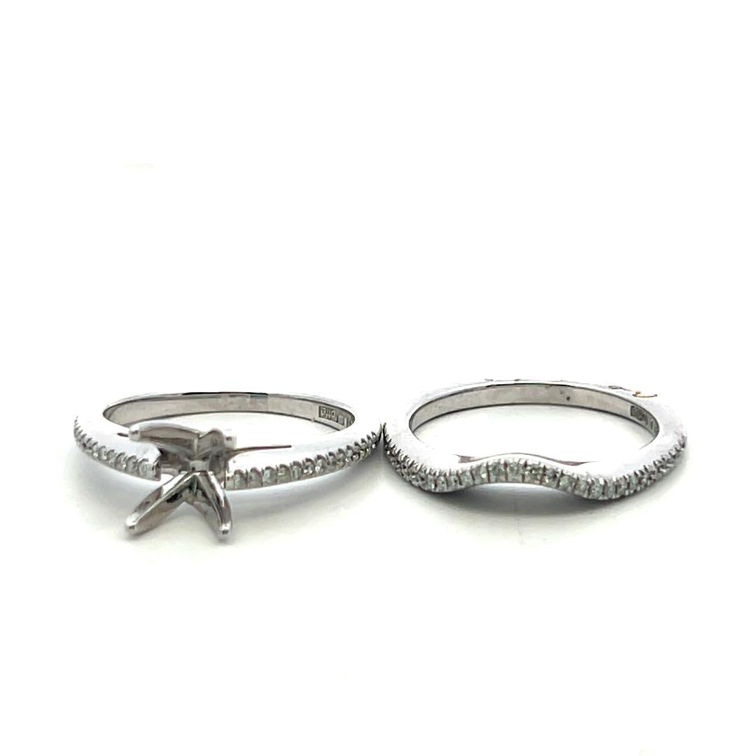 18K White Gold Semi Mount Ring with 0.3ct Round Diamonds Fits 7.6mm 1.50ct+
